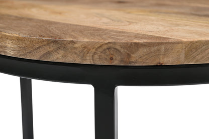 iAnanas Set of 2 Round Coffee Tables, Handmade Mango Wood Top and Iron Frame, Natural Finish, Modern, Industrial Minimalist Design for Living Room, Office - 50x50x43, 40x40x38 cm iAnanas