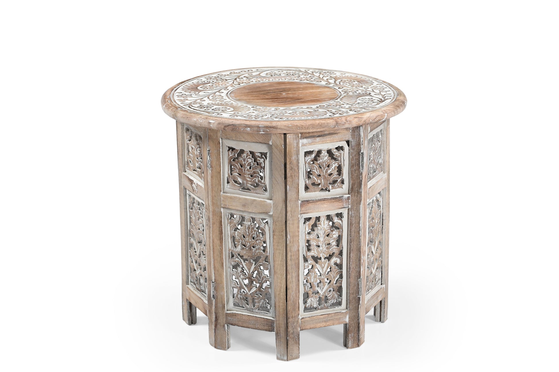 Beistelltisch Holz – Handgefertigter Tisch mit Gittermuster iAnanas