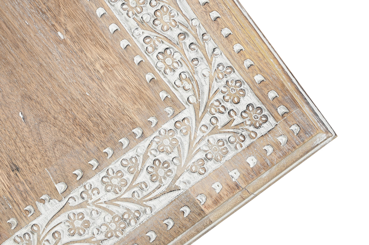 Vintage Solid Mango Wood Coffee Table - Handmade Wooden Coffee Table with Carved Details, Rustic Brown Finish, Decorative and Sturdy for Living Room - 92 x 45 x 45 cm iAnanas