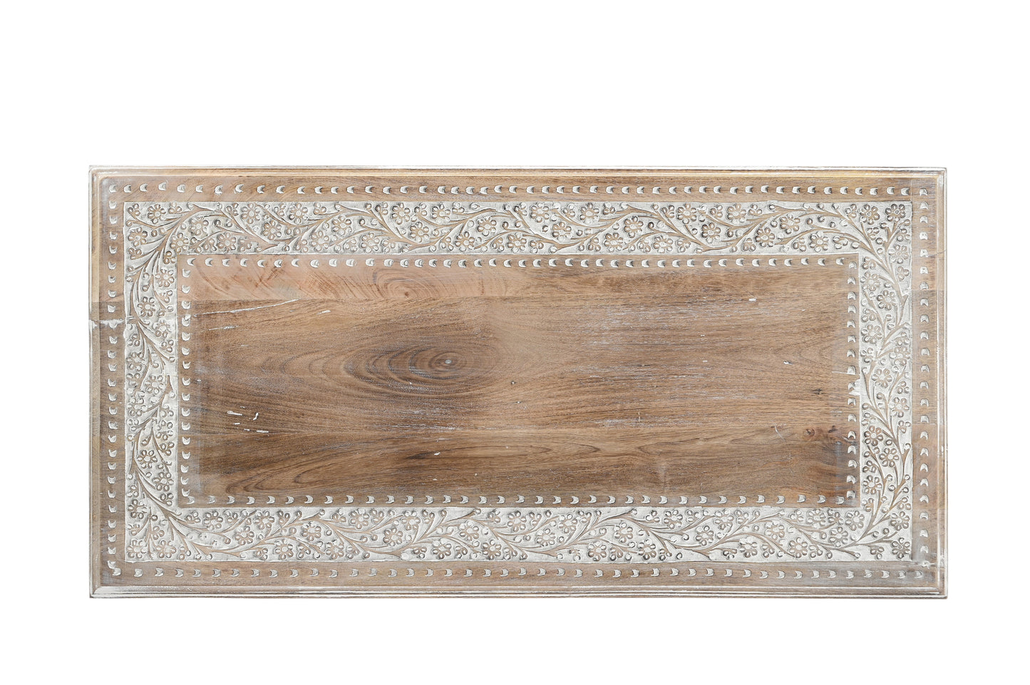 Vintage Solid Mango Wood Coffee Table - Handmade Wooden Coffee Table with Carved Details, Rustic Brown Finish, Decorative and Sturdy for Living Room - 92 x 45 x 45 cm iAnanas