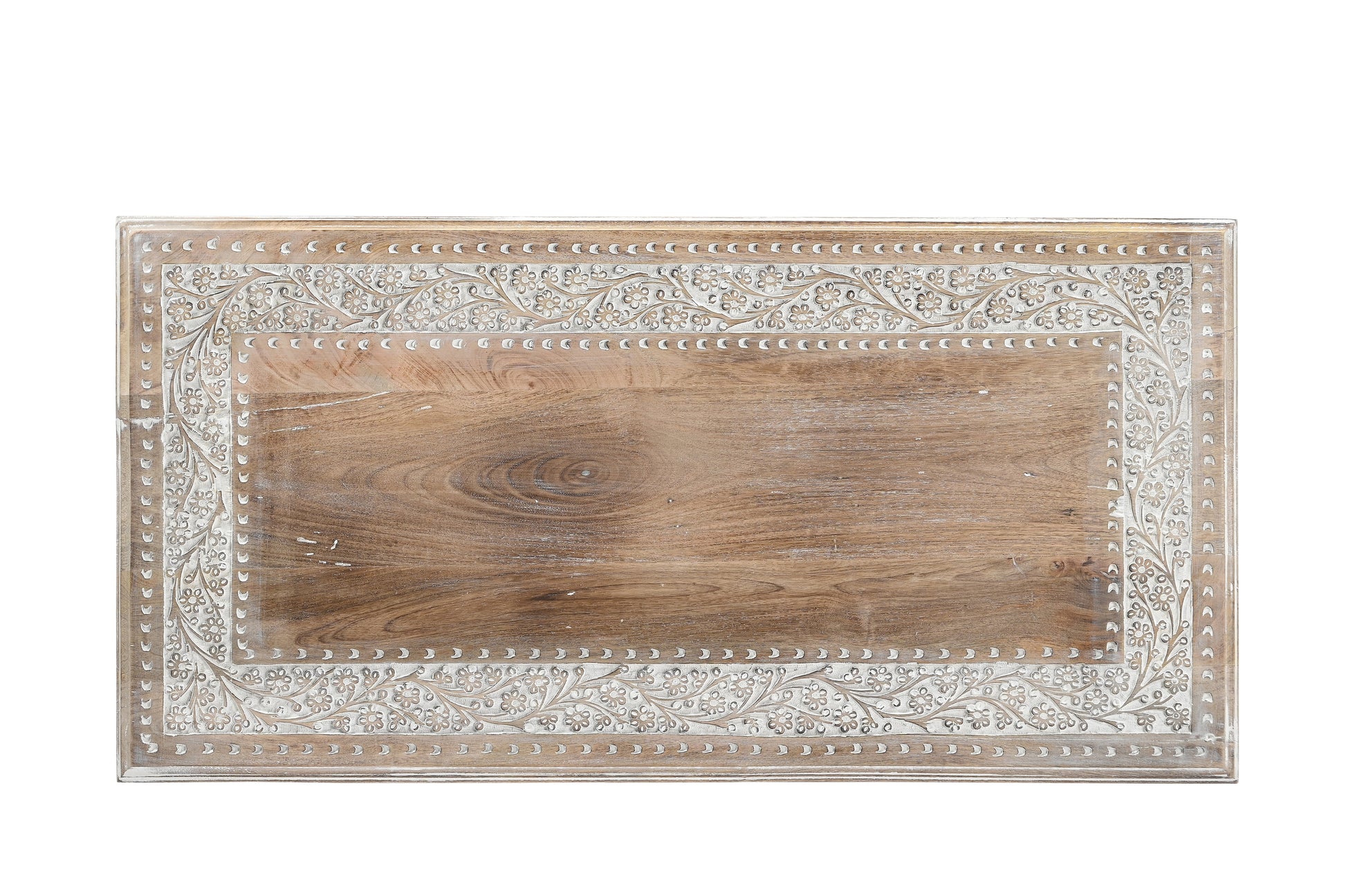 Vintage Solid Mango Wood Coffee Table - Handmade Wooden Coffee Table with Carved Details, Rustic Brown Finish, Decorative and Sturdy for Living Room - 92 x 45 x 45 cm iAnanas