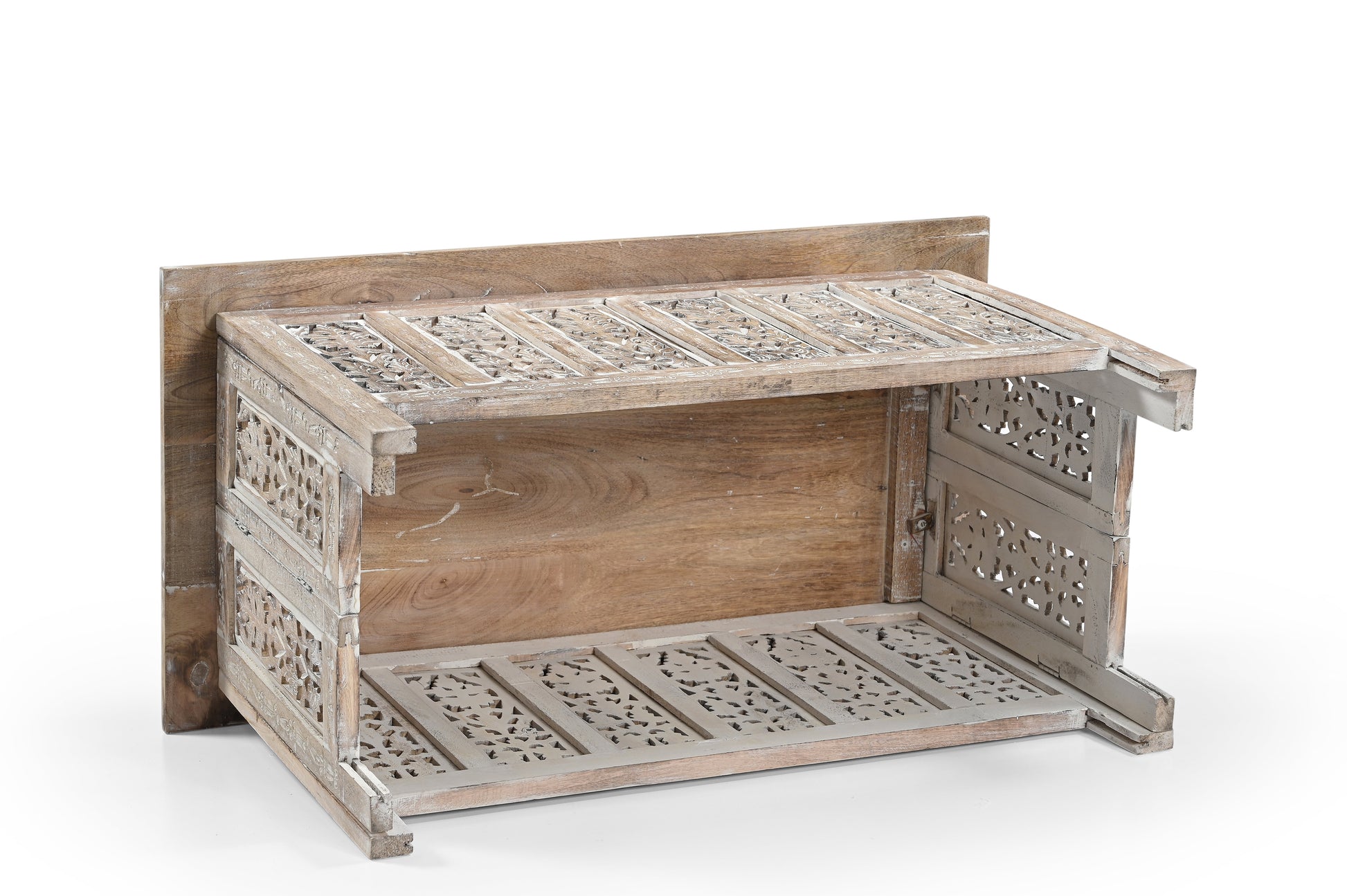 Vintage Solid Mango Wood Coffee Table - Handmade Wooden Coffee Table with Carved Details, Rustic Brown Finish, Decorative and Sturdy for Living Room - 92 x 45 x 45 cm iAnanas