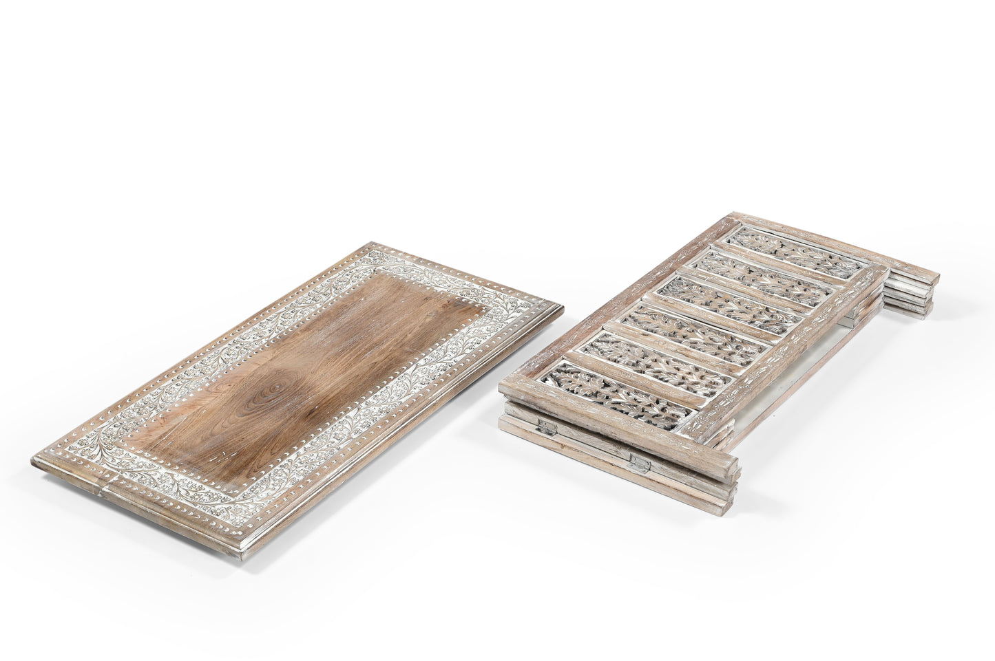 Vintage Solid Mango Wood Coffee Table - Handmade Wooden Coffee Table with Carved Details, Rustic Brown Finish, Decorative and Sturdy for Living Room - 92 x 45 x 45 cm iAnanas