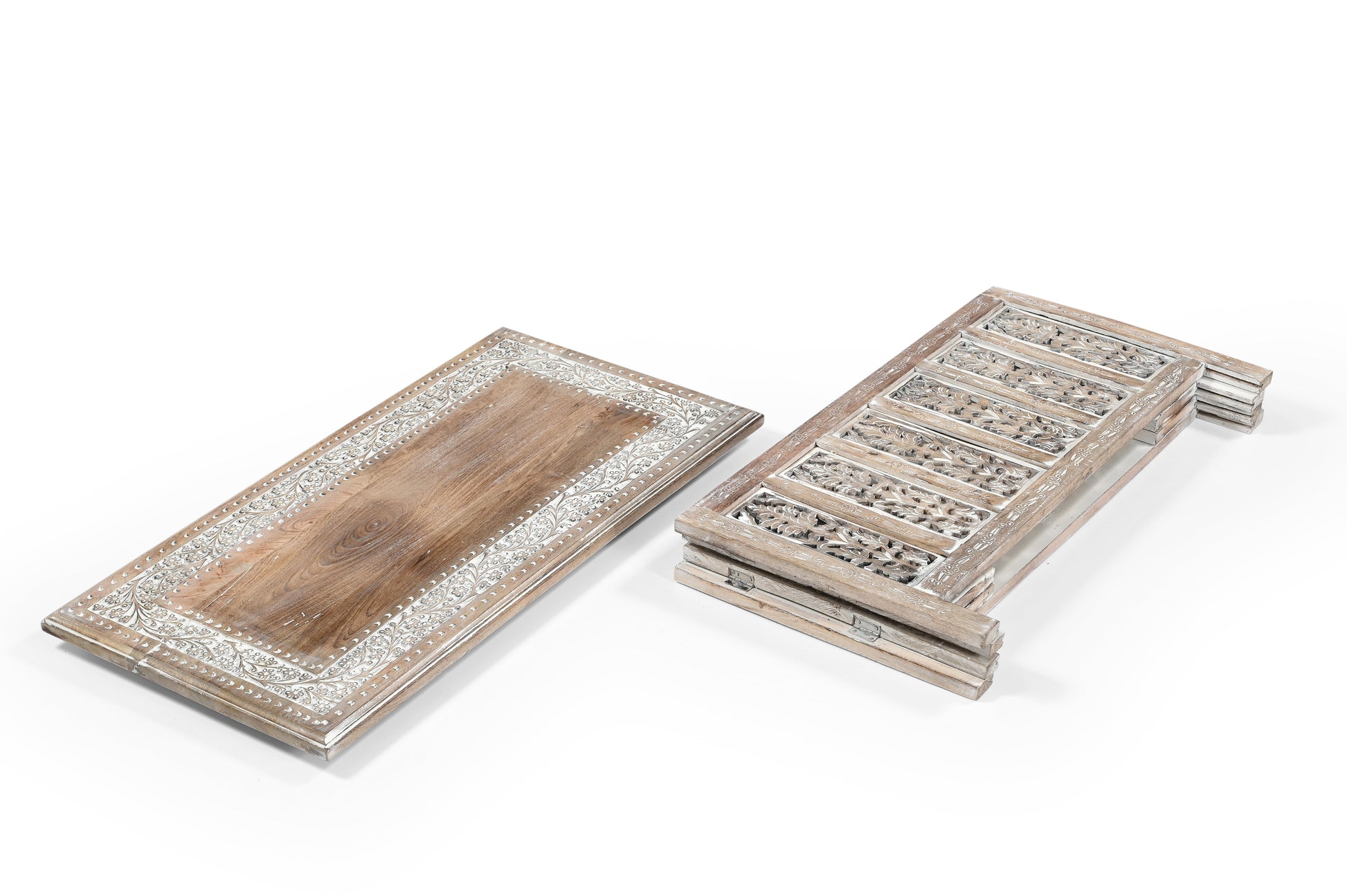 Vintage Solid Mango Wood Coffee Table - Handmade Wooden Coffee Table with Carved Details, Rustic Brown Finish, Decorative and Sturdy for Living Room - 92 x 45 x 45 cm iAnanas