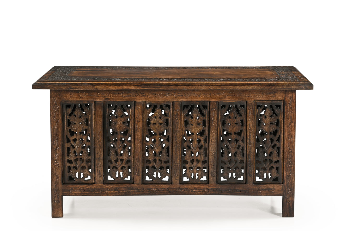 Vintage Solid Mango Wood Coffee Table - Handmade Wooden Coffee Table with Carved Details, Brown Finish, Decorative and Sturdy for Living Room - 92 x 45 x 45 cm iAnanas