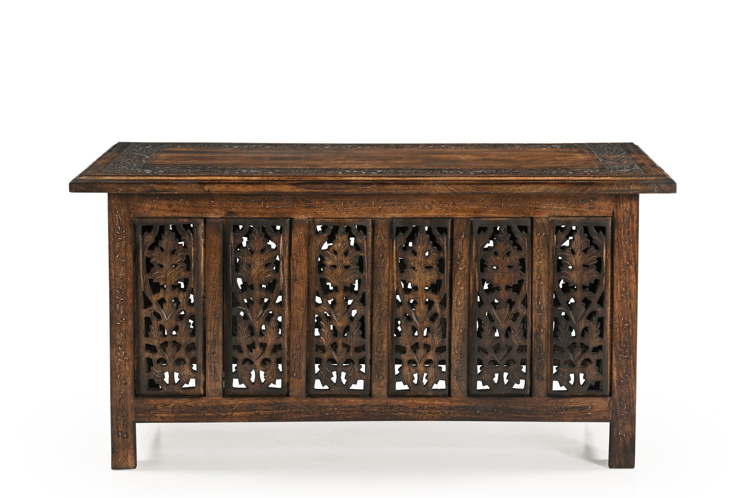 Vintage Solid Mango Wood Coffee Table - Handmade Wooden Coffee Table with Carved Details, Brown Finish, Decorative and Sturdy for Living Room - 92 x 45 x 45 cm iAnanas