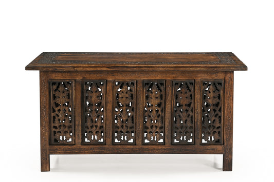 Vintage Solid Mango Wood Coffee Table - Handmade Wooden Coffee Table with Carved Details, Brown Finish, Decorative and Sturdy for Living Room - 92 x 45 x 45 cm