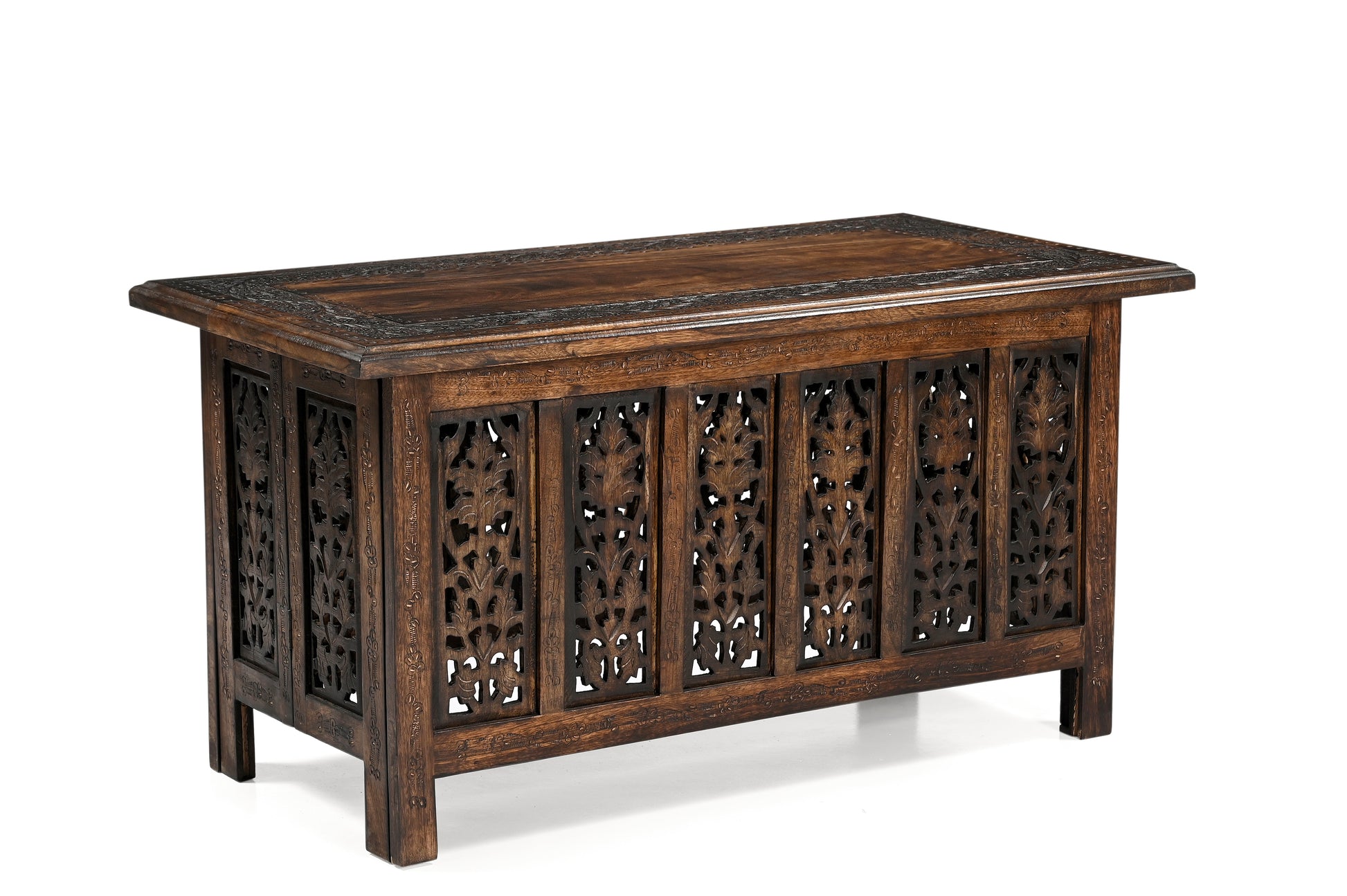 Vintage Solid Mango Wood Coffee Table - Handmade Wooden Coffee Table with Carved Details, Brown Finish, Decorative and Sturdy for Living Room - 92 x 45 x 45 cm iAnanas