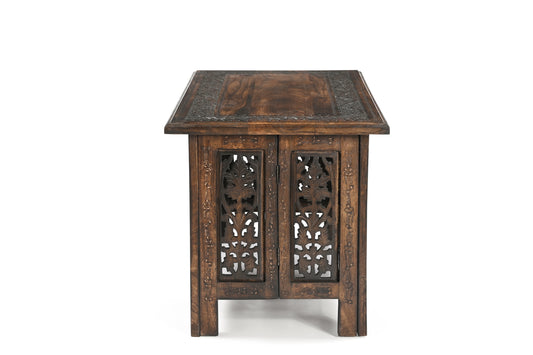 Vintage Solid Mango Wood Coffee Table - Handmade Wooden Coffee Table with Carved Details, Brown Finish, Decorative and Sturdy for Living Room - 92 x 45 x 45 cm