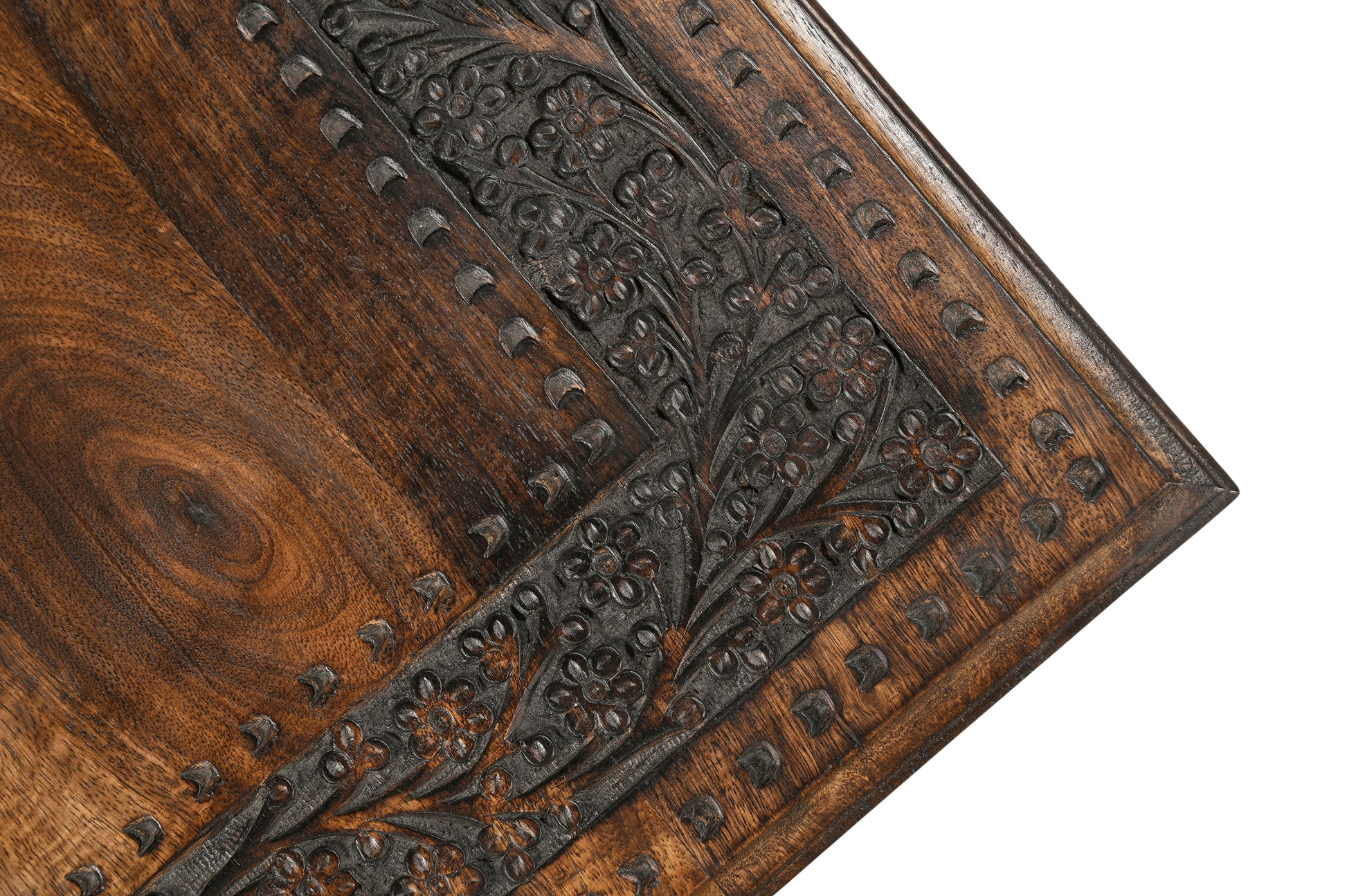 Vintage Solid Mango Wood Coffee Table - Handmade Wooden Coffee Table with Carved Details, Brown Finish, Decorative and Sturdy for Living Room - 92 x 45 x 45 cm iAnanas