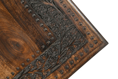 Vintage Solid Mango Wood Coffee Table - Handmade Wooden Coffee Table with Carved Details, Brown Finish, Decorative and Sturdy for Living Room - 92 x 45 x 45 cm iAnanas