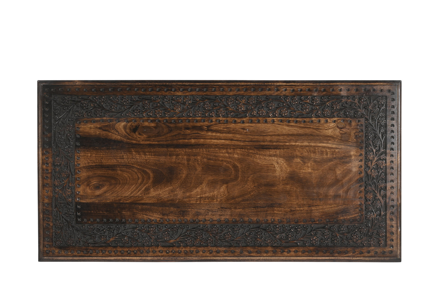 Vintage Solid Mango Wood Coffee Table - Handmade Wooden Coffee Table with Carved Details, Brown Finish, Decorative and Sturdy for Living Room - 92 x 45 x 45 cm iAnanas