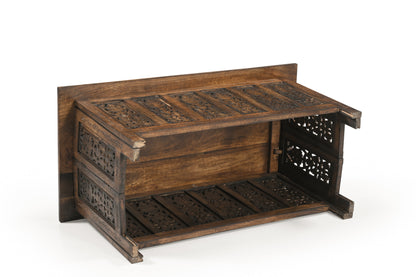 Vintage Solid Mango Wood Coffee Table - Handmade Wooden Coffee Table with Carved Details, Brown Finish, Decorative and Sturdy for Living Room - 92 x 45 x 45 cm iAnanas