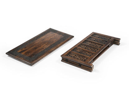 Vintage Solid Mango Wood Coffee Table - Handmade Wooden Coffee Table with Carved Details, Brown Finish, Decorative and Sturdy for Living Room - 92 x 45 x 45 cm iAnanas