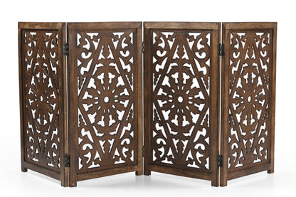 Handmade Mango Wood Dog Gate - Freestanding 4-Piece Pet Gate, Brown, Foldable Safety Fence & Fireplace Guard for Dogs, Cats & Children - 180x2x84 cm Marudhara