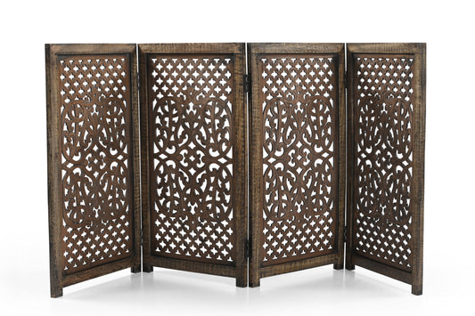 Handmade Mango Wood Dog Gate - Freestanding 4-Piece Pet Gate, Light Brown, Foldable Safety Fence & Fireplace Guard for Dogs, Cats & Children - 180x2x84 cm Marudhara