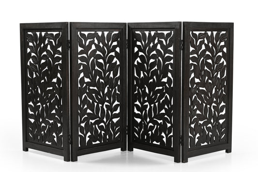 Handmade Mango Wood Dog Gate - Freestanding 4-Piece Pet Gate, Dark Brown, Foldable Safety Fence & Fireplace Guard for Dogs, Cats & Children - 180x2x84 cm Marudhara