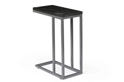 Moderner Beistelltisch aus schwarzem Mangoholz mit Metallgestell, nachhaltiges Design