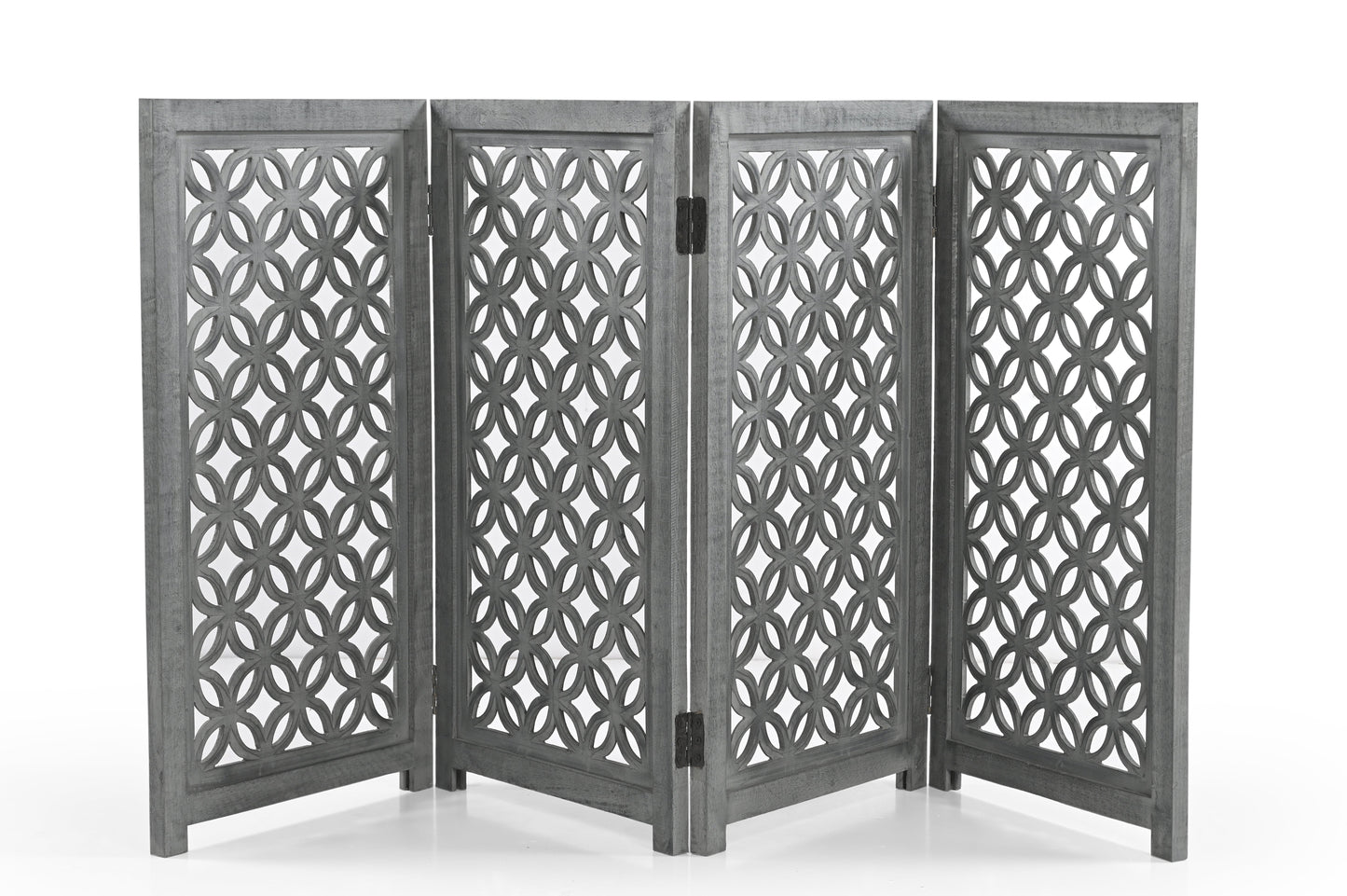 Handgefertigtes Hundegitter aus Mangoholz – freistehendes 4-teiliges Haustiergitter, grau, faltbarer Sicherheitszaun und Kaminschutz für Hunde, Katzen und Kinder – 180 x 2 x 84 cm iAnanas