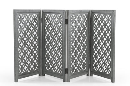 Handgefertigtes Hundegitter aus Mangoholz – freistehendes 4-teiliges Haustiergitter, grau, faltbarer Sicherheitszaun und Kaminschutz für Hunde, Katzen und Kinder – 180 x 2 x 84 cm iAnanas