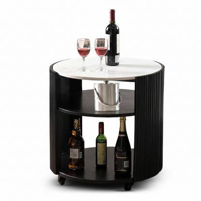 Beistelltisch Marmor – Moderner runder Tisch mit Holzbeinen Marudhara