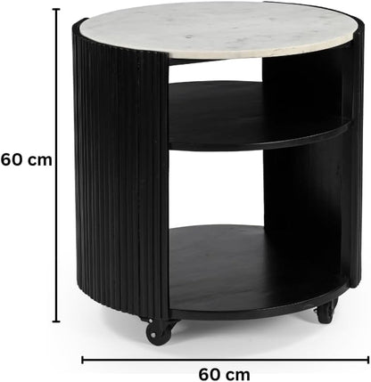 Modern Round Side Table with Marble Top & Black Wooden Legs – Elegant Accent Table Marudhara