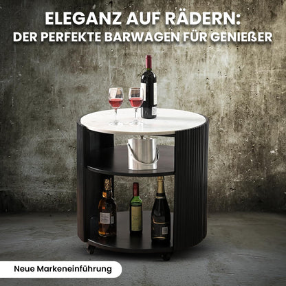 Modern Round Side Table with Marble Top & Black Wooden Legs – Elegant Accent Table Marudhara