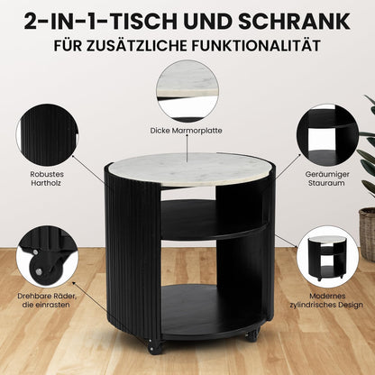 Modern Round Side Table with Marble Top & Black Wooden Legs – Elegant Accent Table Marudhara