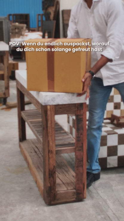 Handbemalter Holztisch – Elefanten Beistelltisch aus Mangoholz mit Mandala